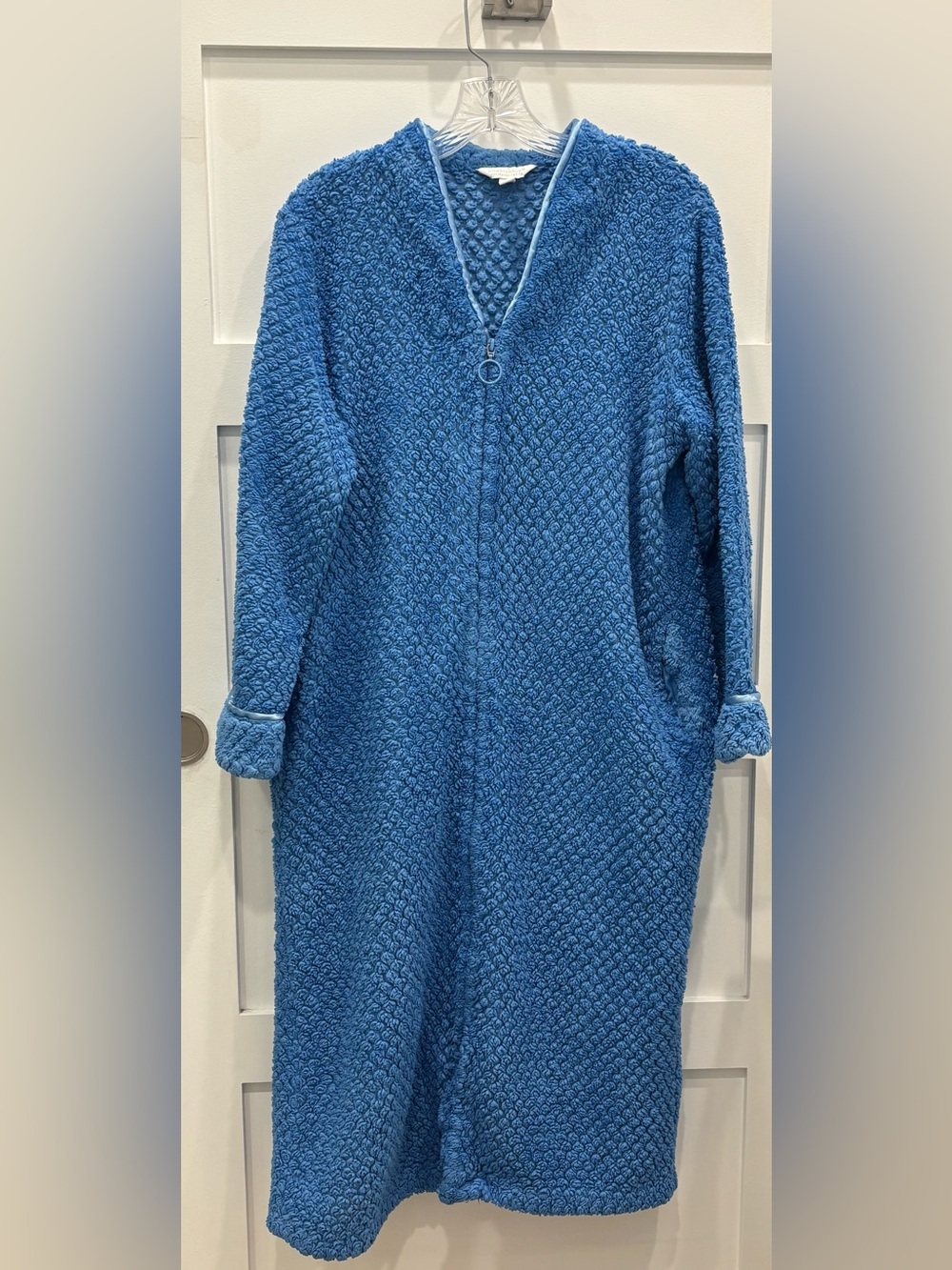 Charter Club Blue Plush Zippered Teddy Coat